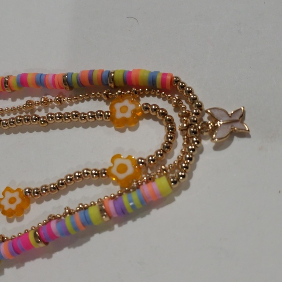 Boho Layered Beaded Bracelet  Colorful Disc Beads, Gold Accents, Butterfly Charm - Picture 5 of 9